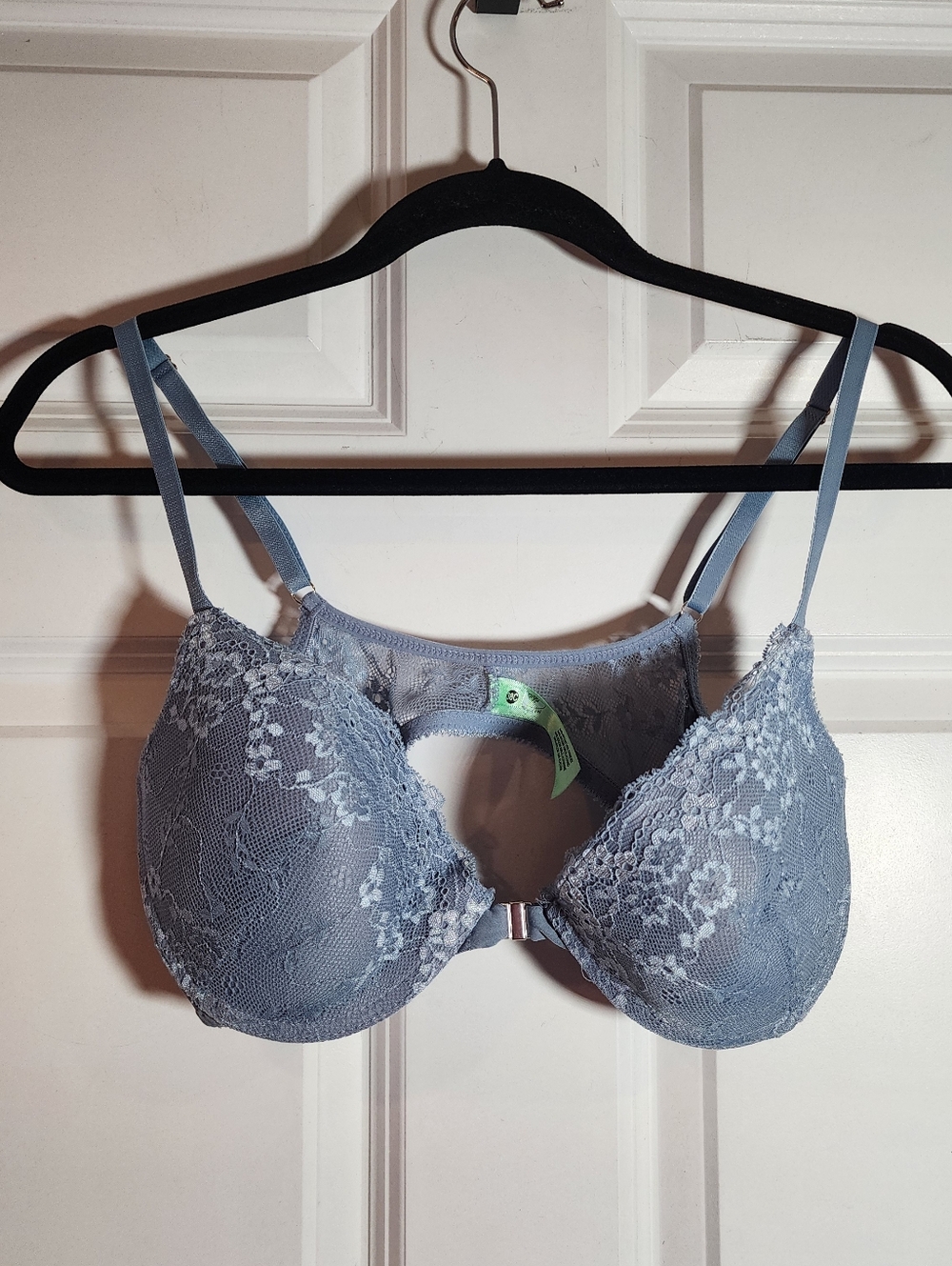 Honey Dew Lace Underwire Bra in Dusty Blue Clasp Front 38C